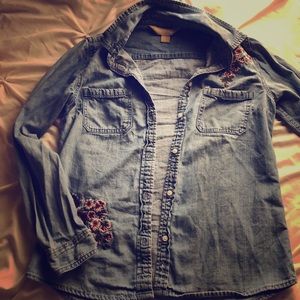Floral Jean Button Down Long Sleeve